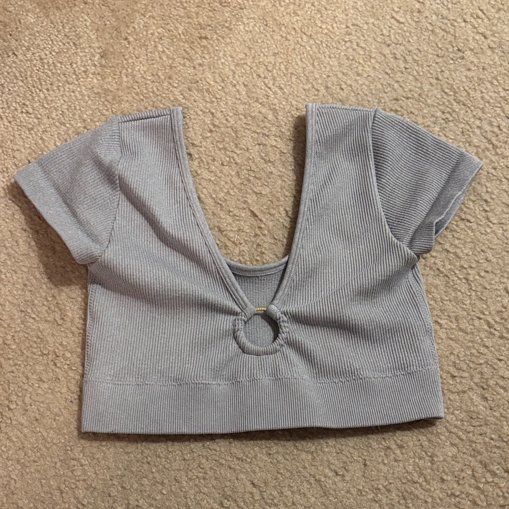Aerie Gray Ribbed Crop Top with Ring Detail